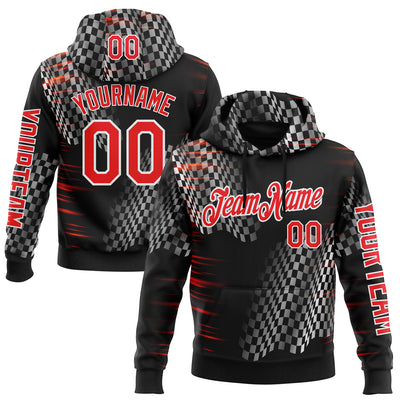 Custom Black Fire Red-White 3D Pattern Design Formula Auto Car Racing Motorsport Sports Pullover Sweatshirt Hoodie