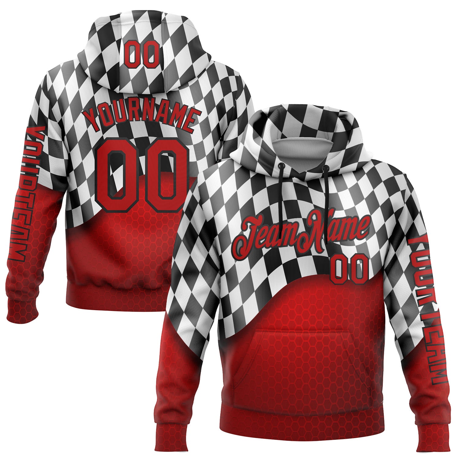 Custom Red Black-White 3D Pattern Design Formula Auto Car Racing Motorsport Sports Pullover Sweatshirt Hoodie