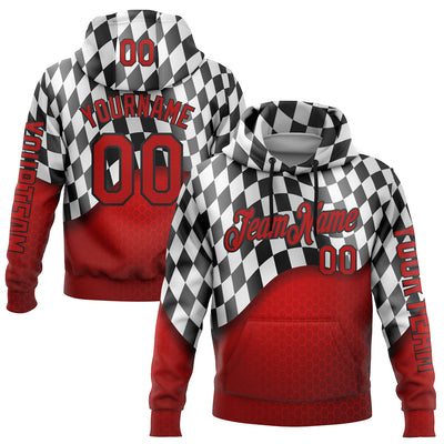 Custom Red Black-White 3D Pattern Design Formula Auto Car Racing Motorsport Sports Pullover Sweatshirt Hoodie
