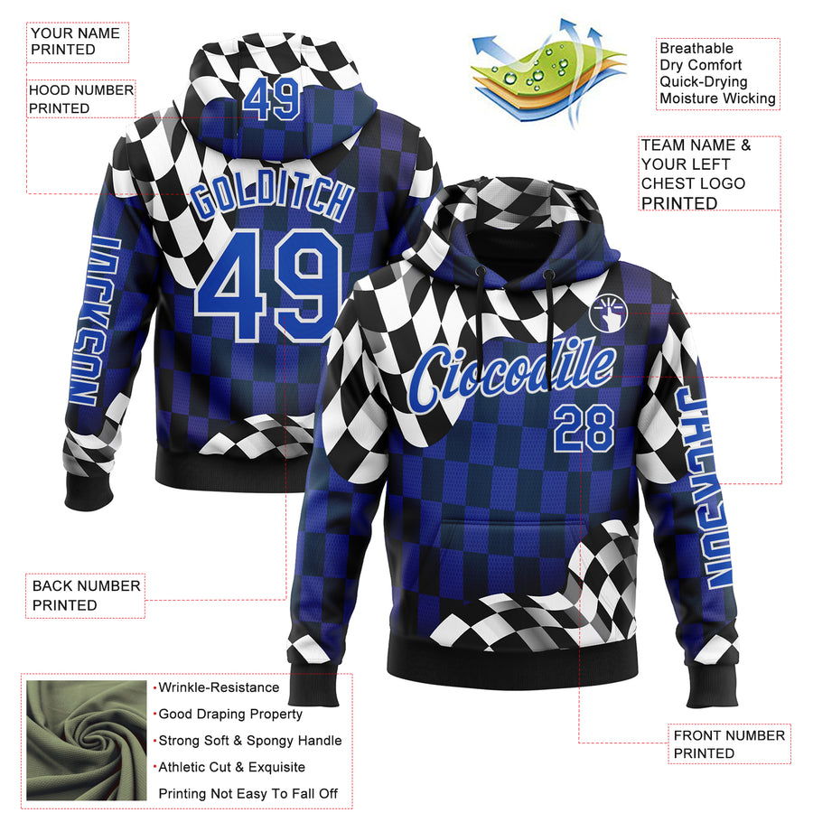 Custom Black Thunder Blue-White 3D Pattern Design Formula Auto Car Racing Motorsport Sports Pullover Sweatshirt Hoodie