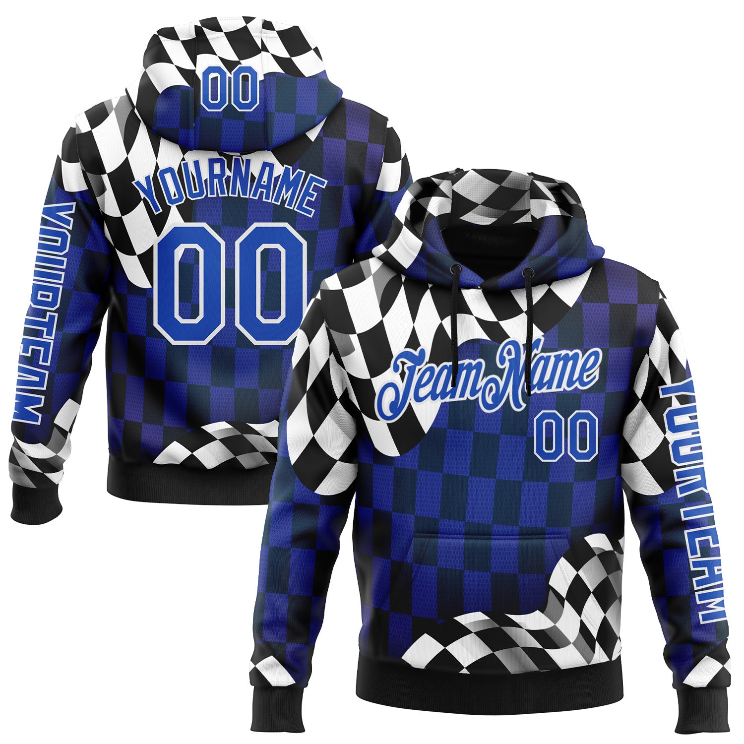 Custom Black Thunder Blue-White 3D Pattern Design Formula Auto Car Racing Motorsport Sports Pullover Sweatshirt Hoodie