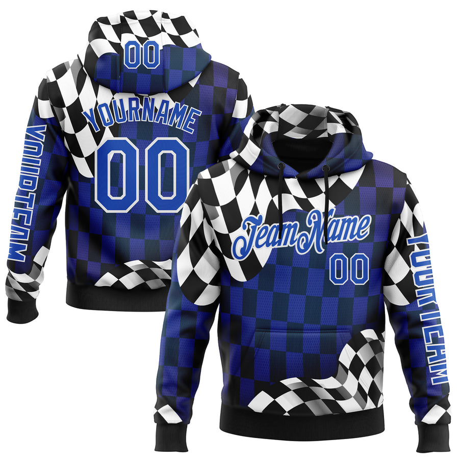 Custom Black Thunder Blue-White 3D Pattern Design Formula Auto Car Racing Motorsport Sports Pullover Sweatshirt Hoodie
