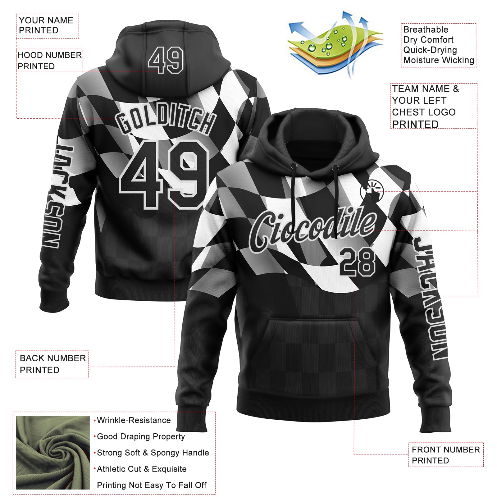 Custom Black White 3D Pattern Design Formula Auto Car Racing Motorsport Sports Pullover Sweatshirt Hoodie