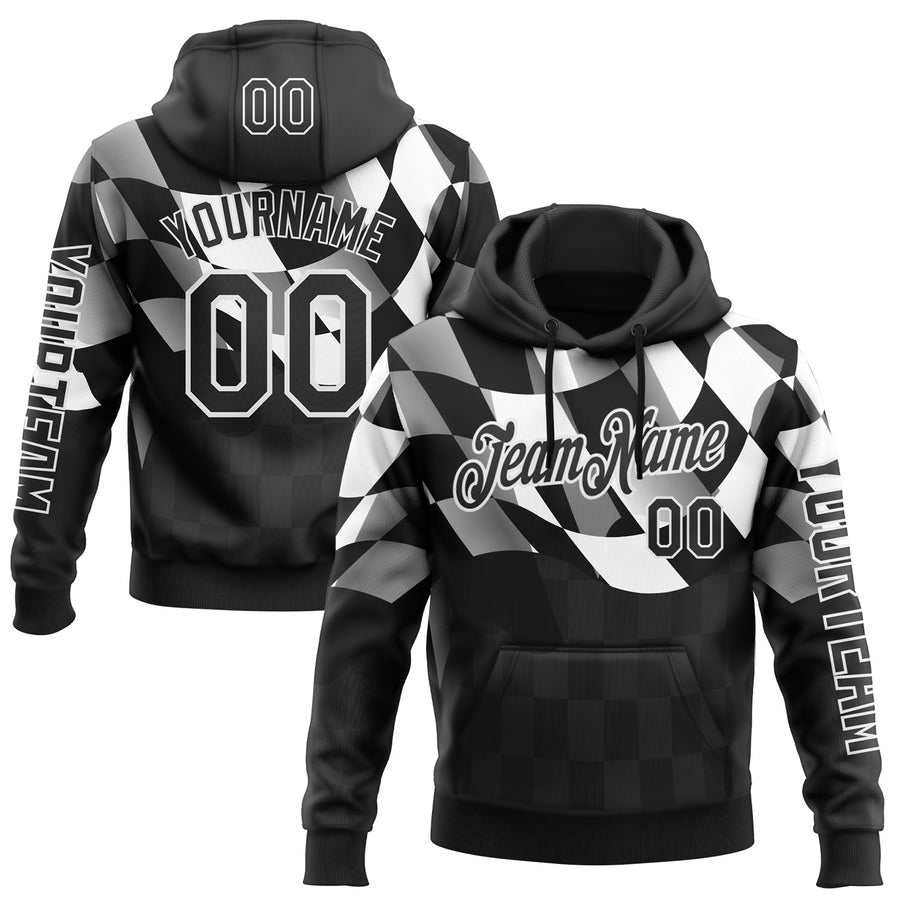 Custom Black White 3D Pattern Design Formula Auto Car Racing Motorsport Sports Pullover Sweatshirt Hoodie
