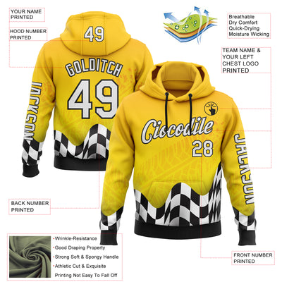 Custom Yellow White-Black 3D Pattern Design Formula Auto Car Racing Motorsport Sports Pullover Sweatshirt Hoodie