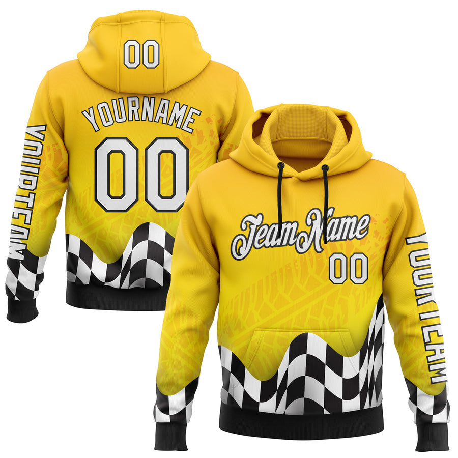 Custom Yellow White-Black 3D Pattern Design Formula Auto Car Racing Motorsport Sports Pullover Sweatshirt Hoodie