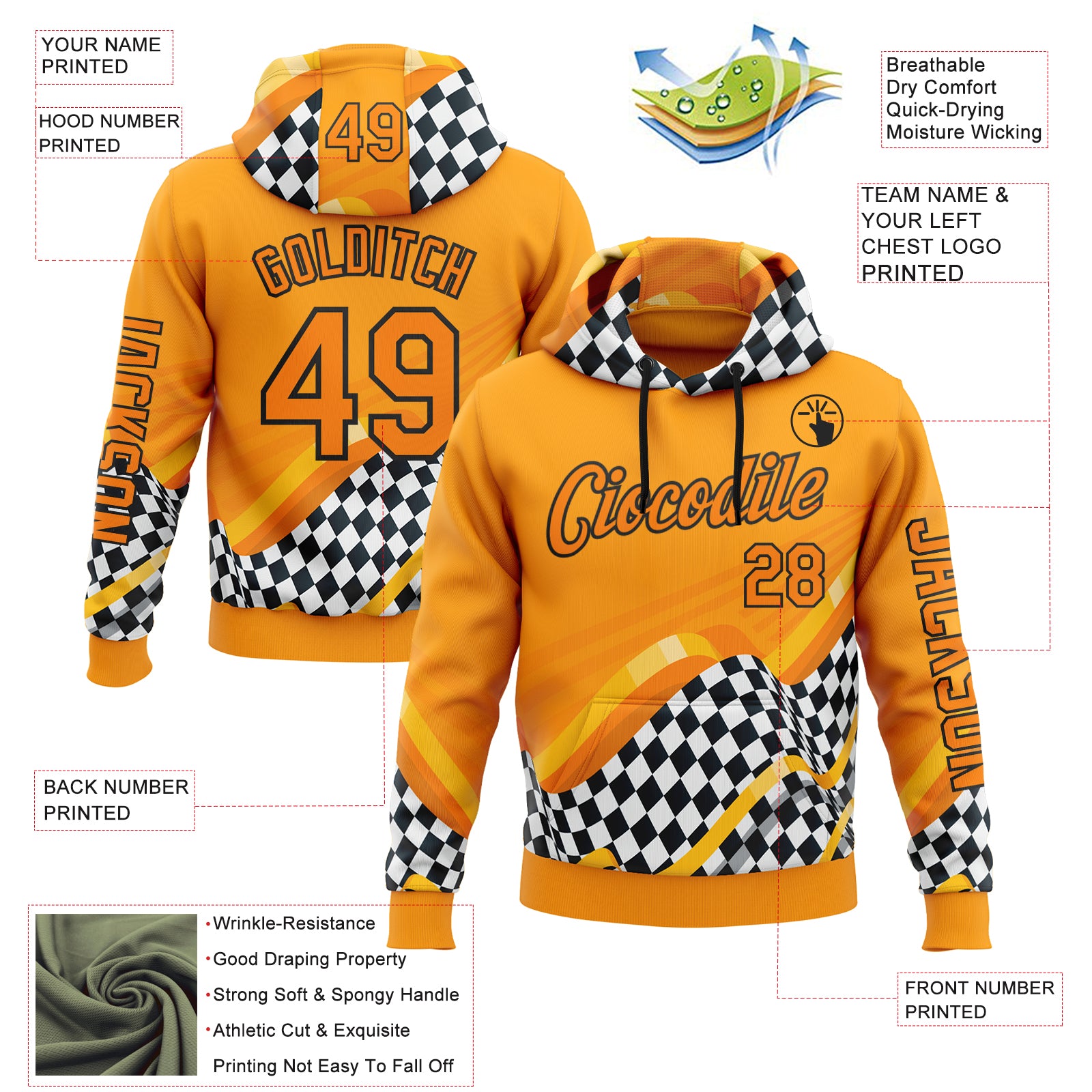 Custom Orange Bay Orange Black-White 3D Pattern Design Formula Auto Car Racing Motorsport Sports Pullover Sweatshirt Hoodie