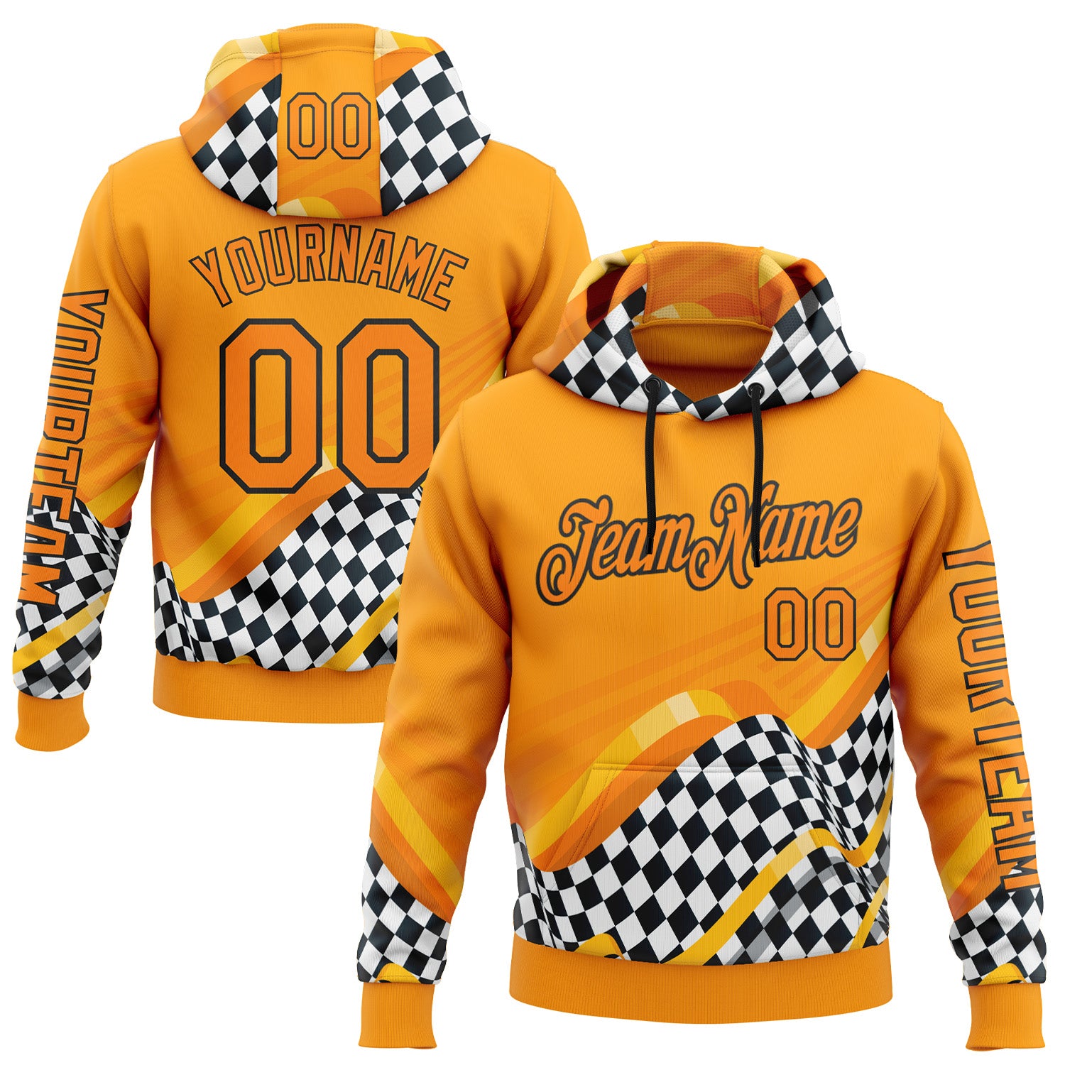 Custom Orange Bay Orange Black-White 3D Pattern Design Formula Auto Car Racing Motorsport Sports Pullover Sweatshirt Hoodie