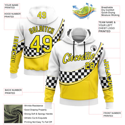 Custom White Light Yellow-Black 3D Pattern Design Formula Auto Car Racing Motorsport Sports Pullover Sweatshirt Hoodie