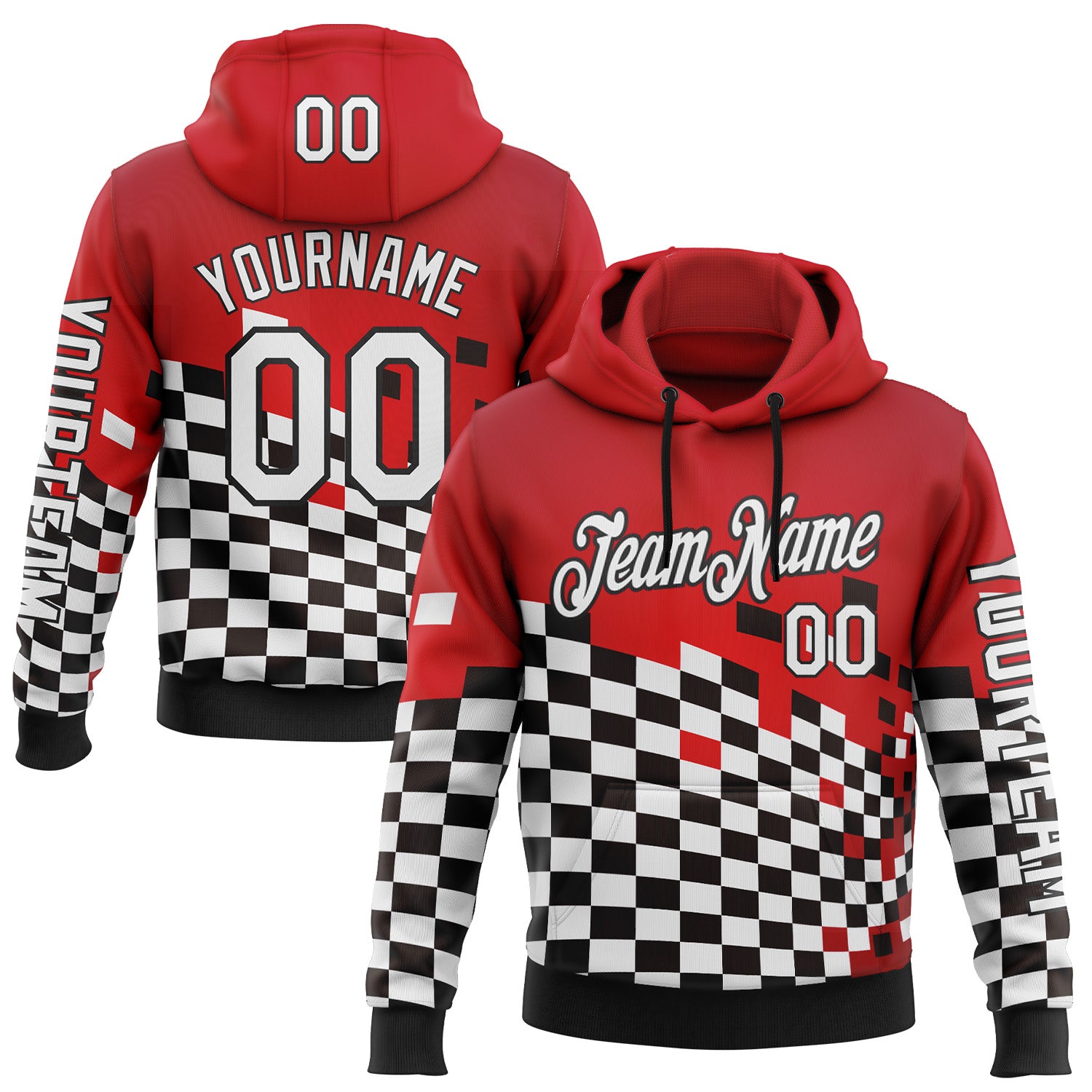 Custom Red White-Black 3D Pattern Design Formula Auto Car Racing Motorsport Sports Pullover Sweatshirt Hoodie