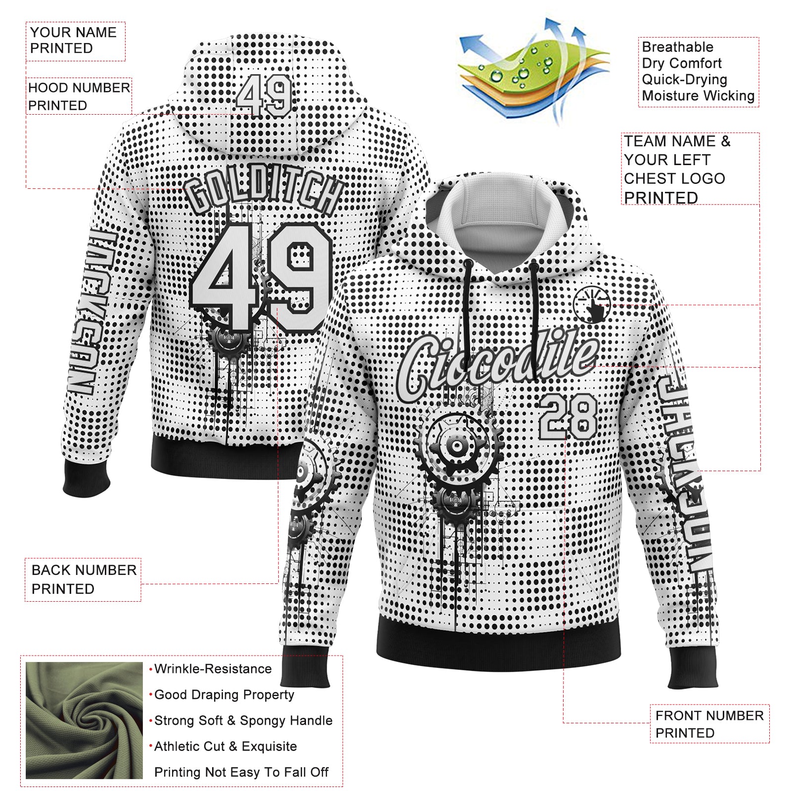 Custom White Black 3D Pattern Design Formula Auto Car Racing Motorsport Sports Pullover Sweatshirt Hoodie
