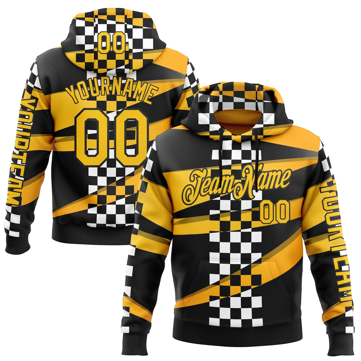 Custom Black Yellow 3D Pattern Design Formula Auto Car Racing Motorsport Sports Pullover Sweatshirt Hoodie