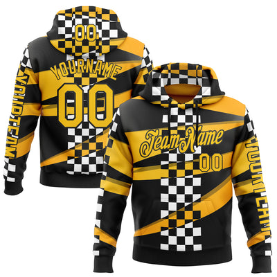Custom Black Yellow 3D Pattern Design Formula Auto Car Racing Motorsport Sports Pullover Sweatshirt Hoodie