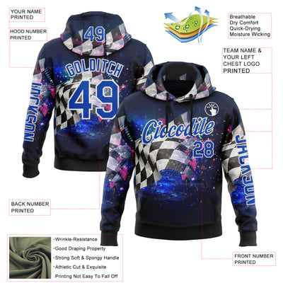 Custom Black Thunder Blue-White 3D Pattern Design Formula Auto Car Racing Motorsport Sports Pullover Sweatshirt Hoodie
