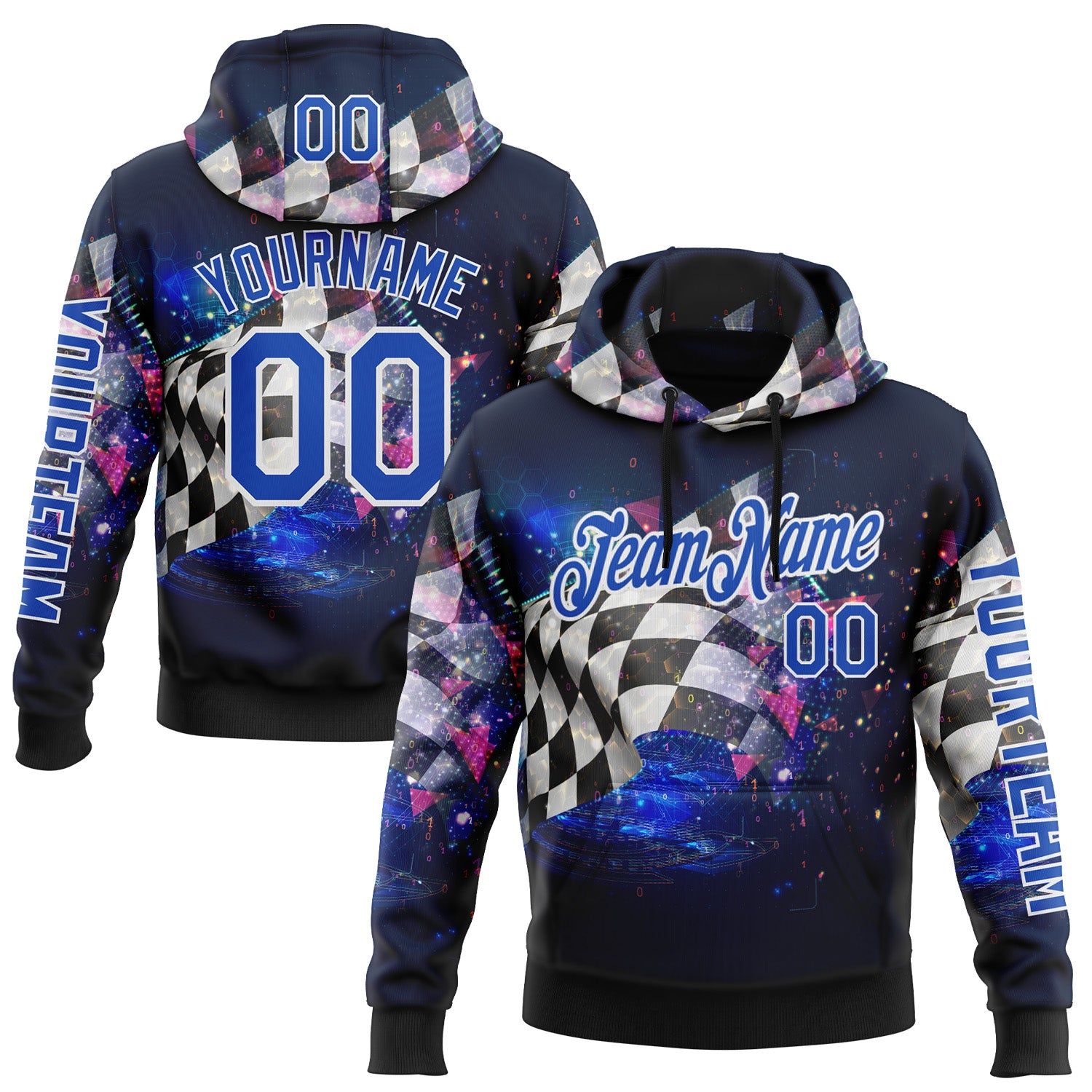 Custom Black Thunder Blue-White 3D Pattern Design Formula Auto Car Racing Motorsport Sports Pullover Sweatshirt Hoodie