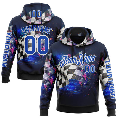 Custom Black Thunder Blue-White 3D Pattern Design Formula Auto Car Racing Motorsport Sports Pullover Sweatshirt Hoodie