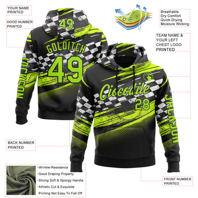 Custom Black Neon Green-White 3D Pattern Design Formula Auto Car Racing Motorsport Sports Pullover Sweatshirt Hoodie