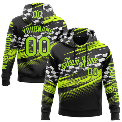 Custom Black Neon Green-White 3D Pattern Design Formula Auto Car Racing Motorsport Sports Pullover Sweatshirt Hoodie