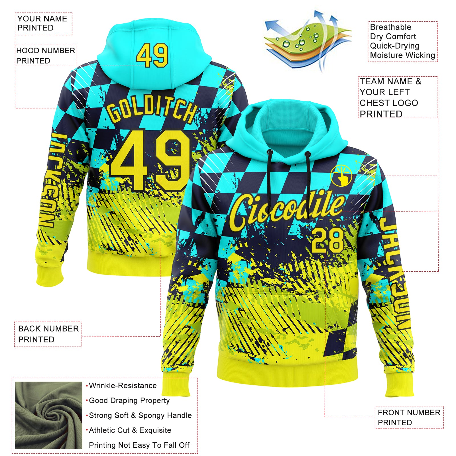 Custom Blue Light Yellow-Black 3D Pattern Design Formula Auto Car Racing Motorsport Sports Pullover Sweatshirt Hoodie