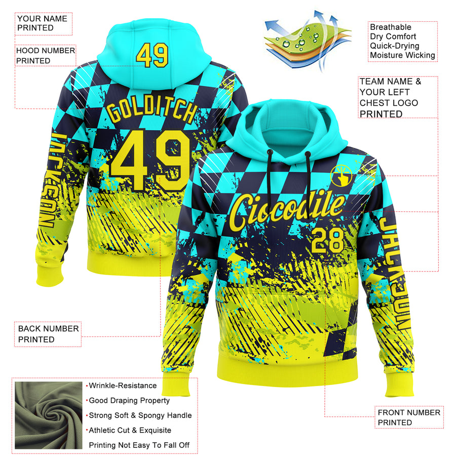 Custom Blue Light Yellow-Black 3D Pattern Design Formula Auto Car Racing Motorsport Sports Pullover Sweatshirt Hoodie