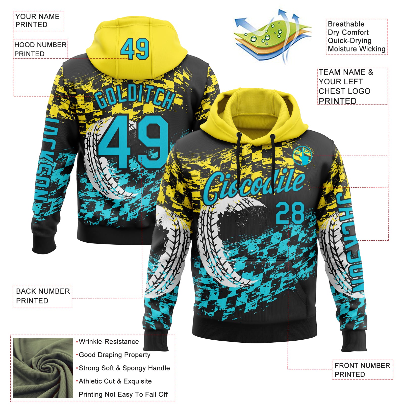 Custom Black Lakes Blue-Yellow 3D Pattern Design Formula Auto Car Racing Motorsport Sports Pullover Sweatshirt Hoodie