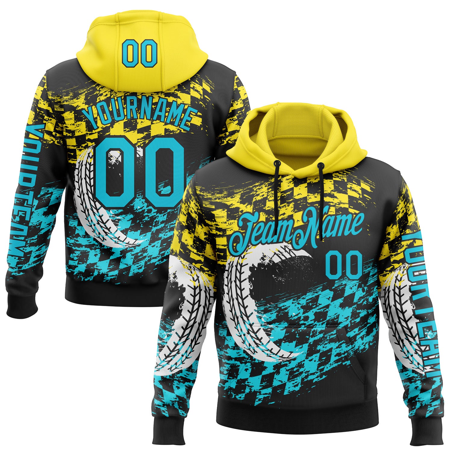 Custom Black Lakes Blue-Yellow 3D Pattern Design Formula Auto Car Racing Motorsport Sports Pullover Sweatshirt Hoodie