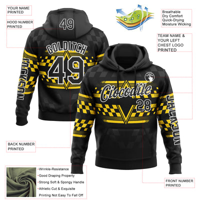 Custom Black Yellow-White 3D Pattern Design Formula Auto Car Racing Motorsport Sports Pullover Sweatshirt Hoodie
