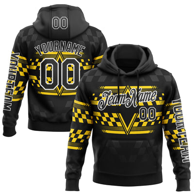 Custom Black Yellow-White 3D Pattern Design Formula Auto Car Racing Motorsport Sports Pullover Sweatshirt Hoodie