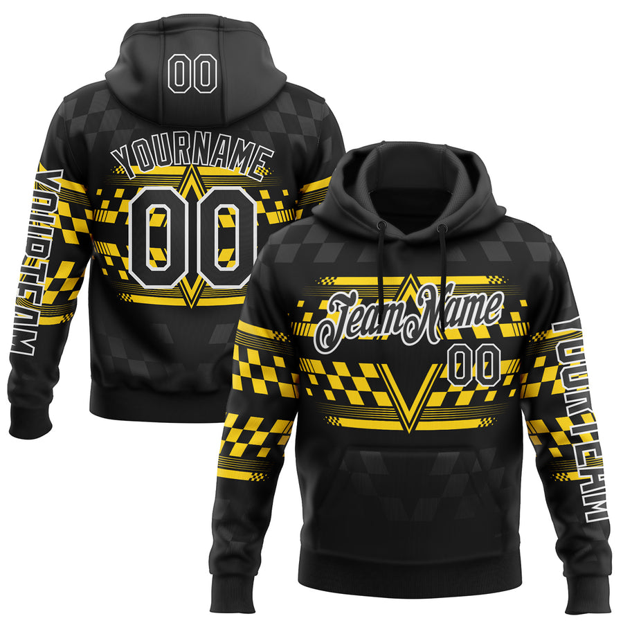 Custom Black Yellow-White 3D Pattern Design Formula Auto Car Racing Motorsport Sports Pullover Sweatshirt Hoodie