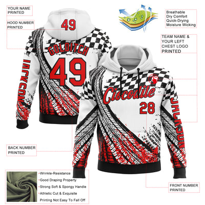 Custom White Fire Red-Black 3D Pattern Design Formula Auto Car Racing Motorsport Sports Pullover Sweatshirt Hoodie