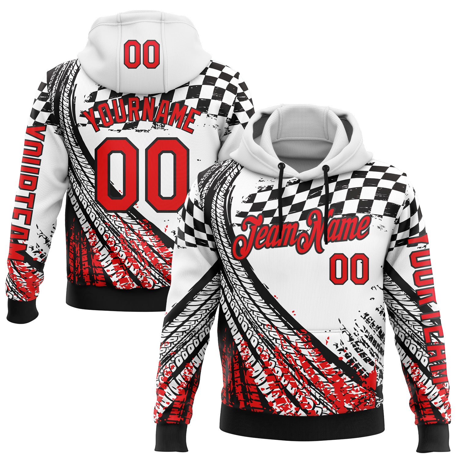 Custom White Fire Red-Black 3D Pattern Design Formula Auto Car Racing Motorsport Sports Pullover Sweatshirt Hoodie