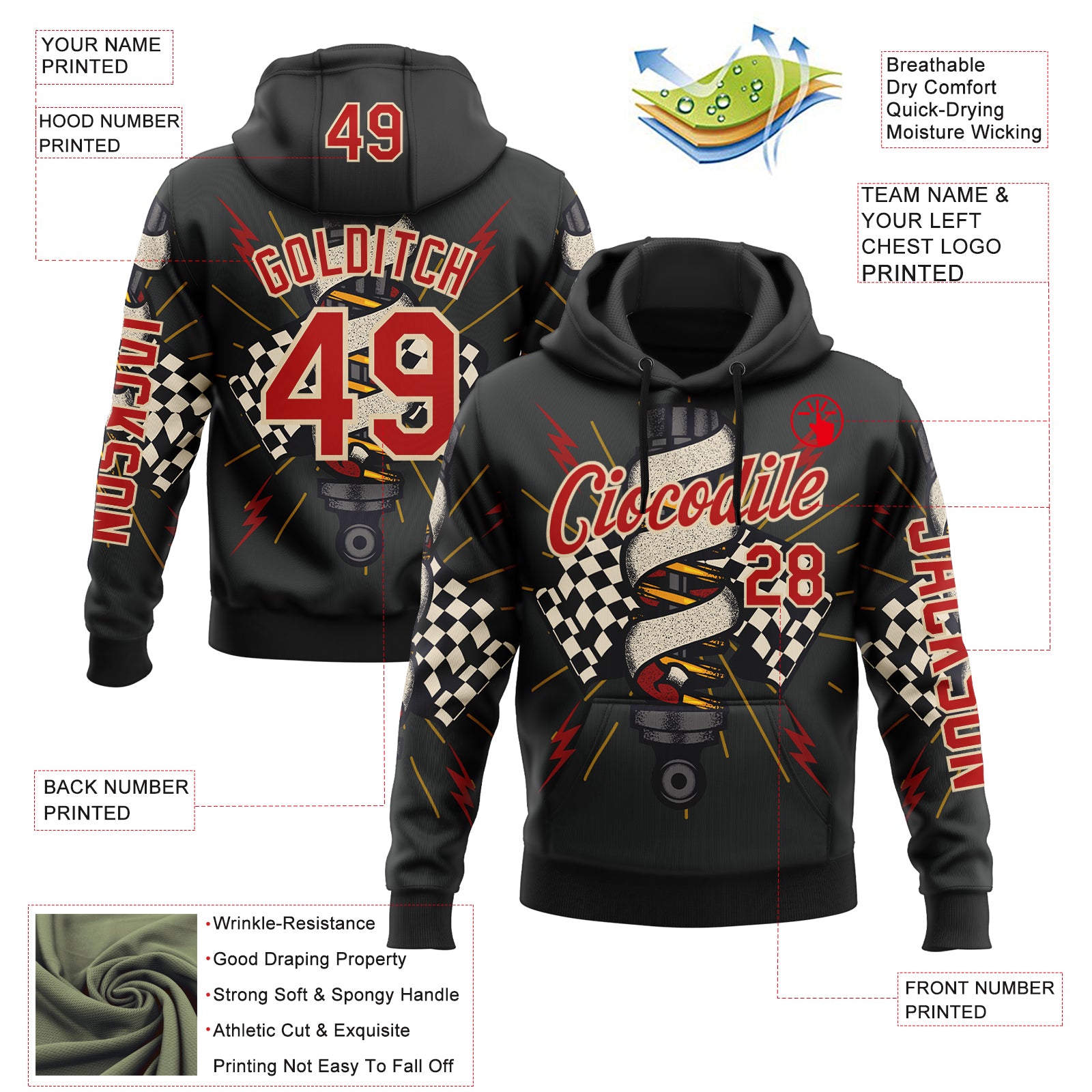 Custom White Fire Red City Cream-Yellow 3D Pattern Design Formula Auto Car Racing Motorsport Sports Pullover Sweatshirt Hoodie