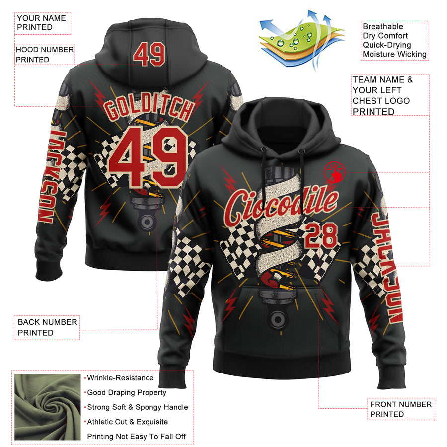 Custom White Fire Red City Cream-Yellow 3D Pattern Design Formula Auto Car Racing Motorsport Sports Pullover Sweatshirt Hoodie