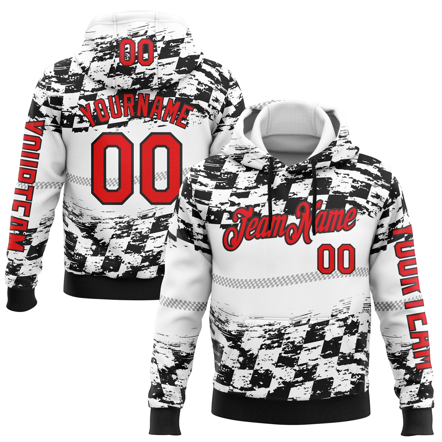 Custom White Fire Red-Black 3D Pattern Design Formula Auto Car Racing Motorsport Sports Pullover Sweatshirt Hoodie