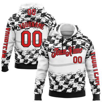 Custom White Fire Red-Black 3D Pattern Design Formula Auto Car Racing Motorsport Sports Pullover Sweatshirt Hoodie