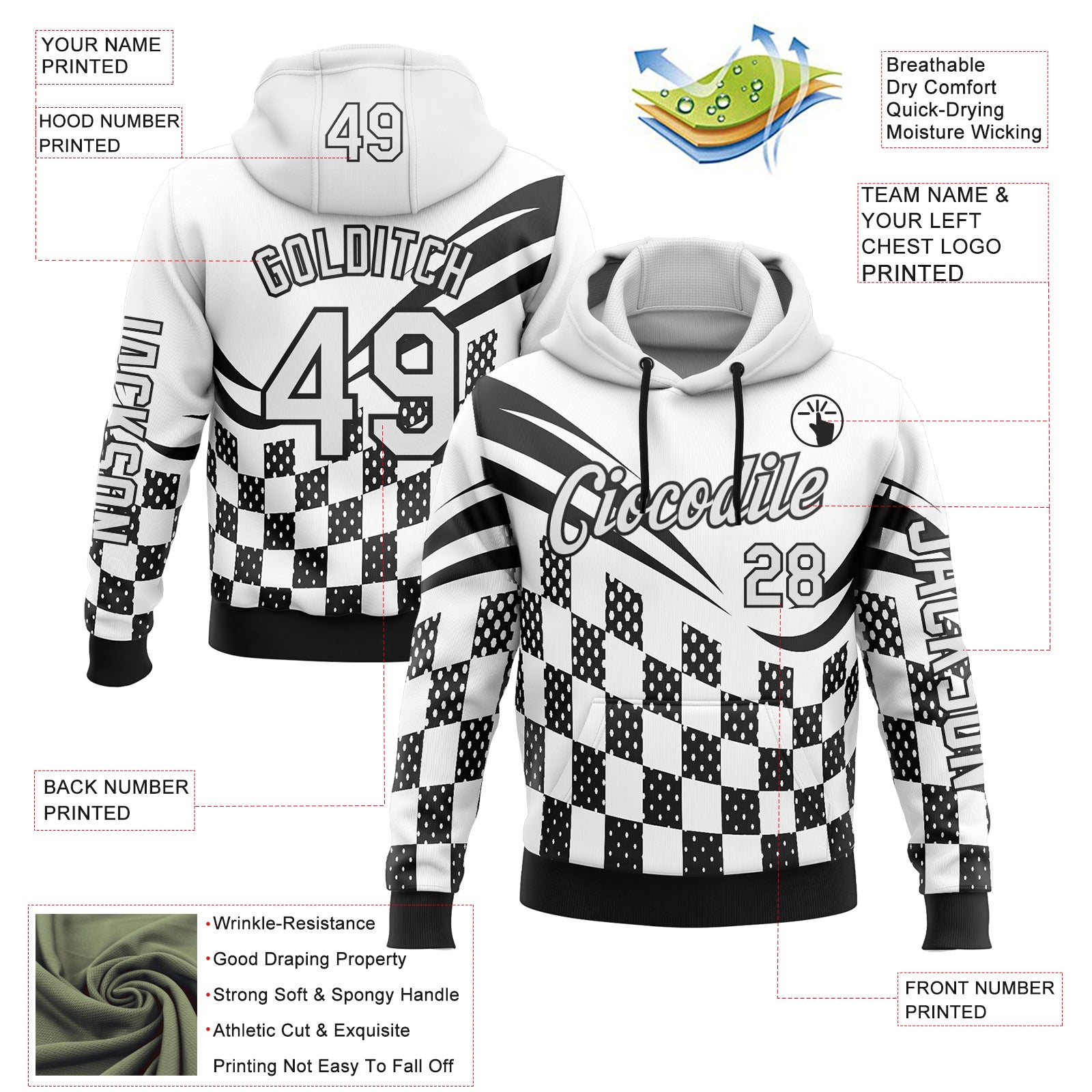 Custom White Black 3D Pattern Design Formula Auto Car Racing Motorsport Sports Pullover Sweatshirt Hoodie