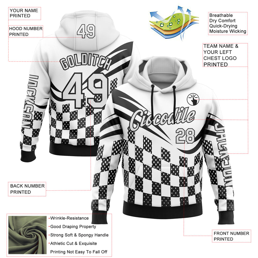 Custom White Black 3D Pattern Design Formula Auto Car Racing Motorsport Sports Pullover Sweatshirt Hoodie