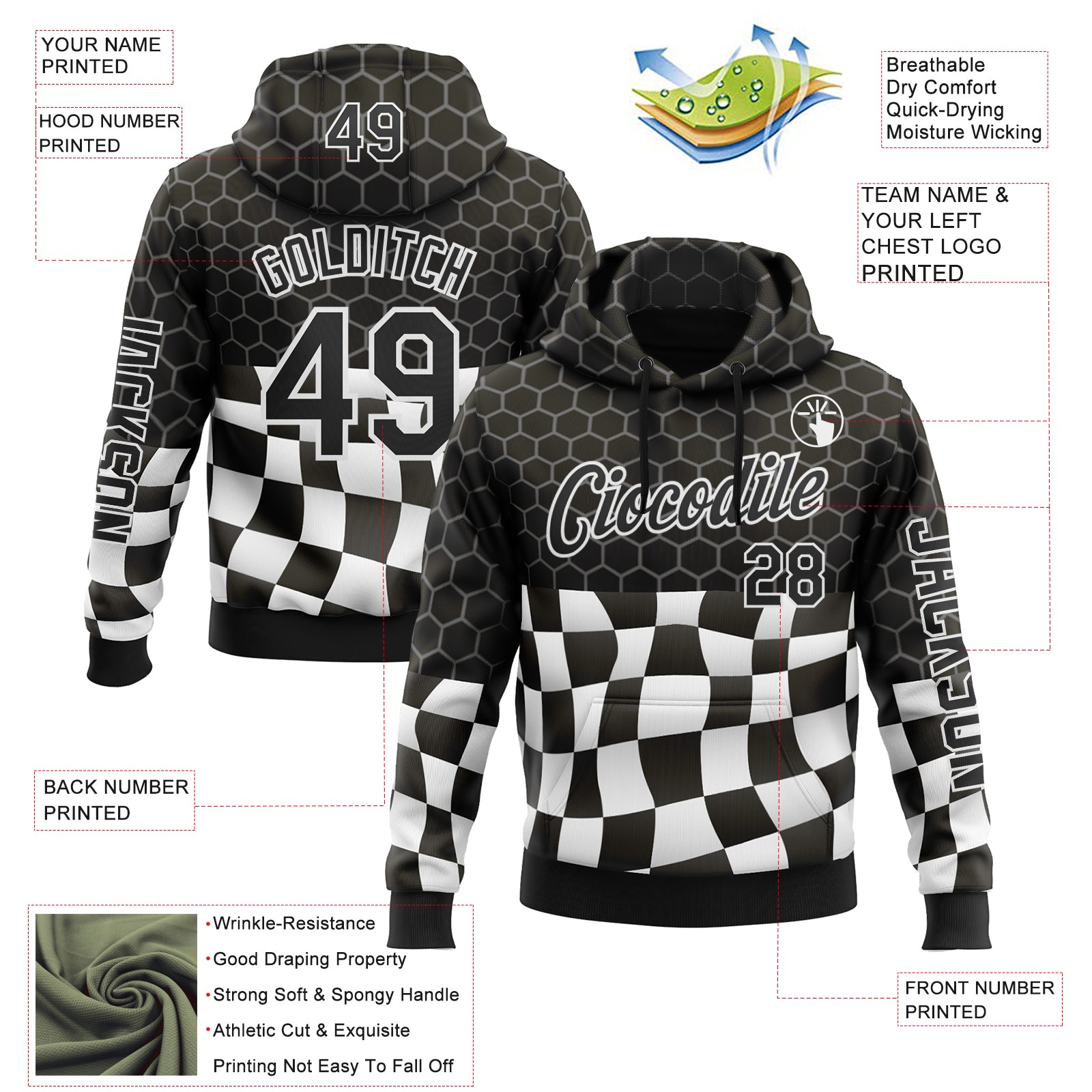 Custom Black White 3D Pattern Design Formula Auto Car Racing Motorsport Sports Pullover Sweatshirt Hoodie