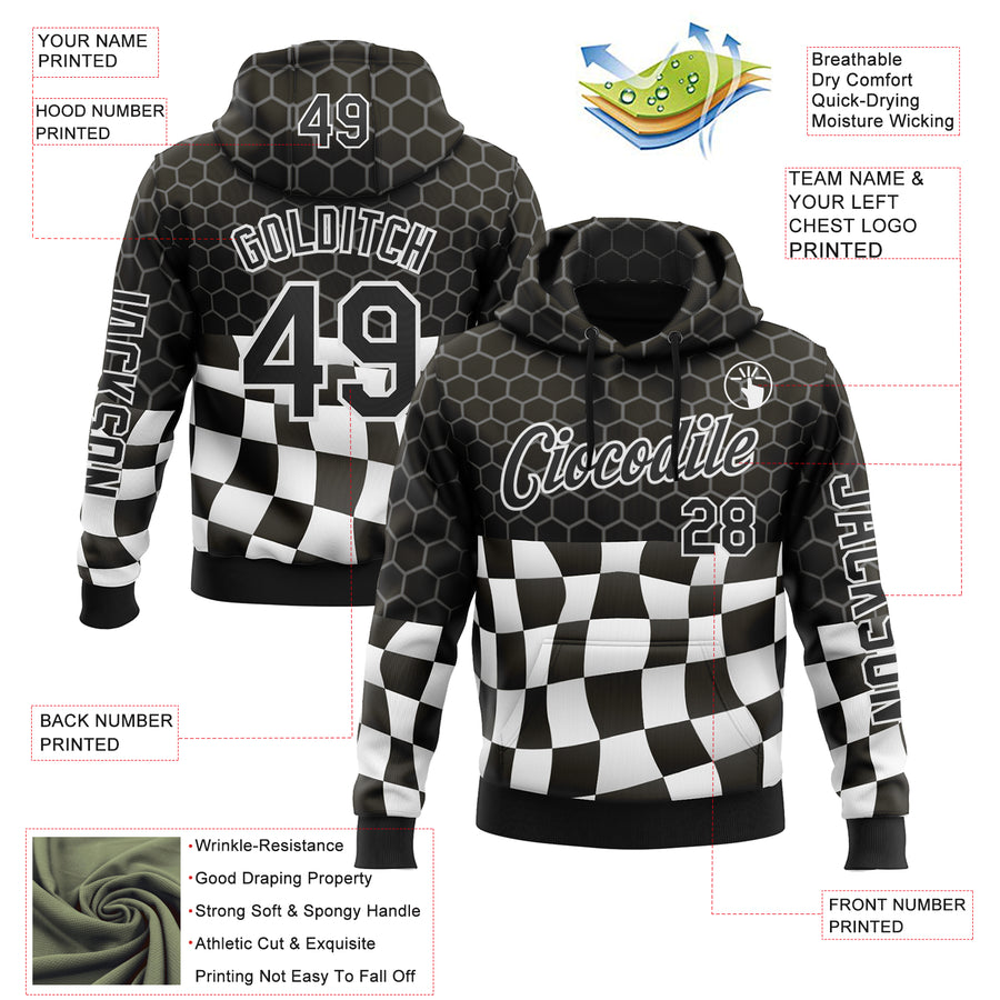 Custom Black White 3D Pattern Design Formula Auto Car Racing Motorsport Sports Pullover Sweatshirt Hoodie