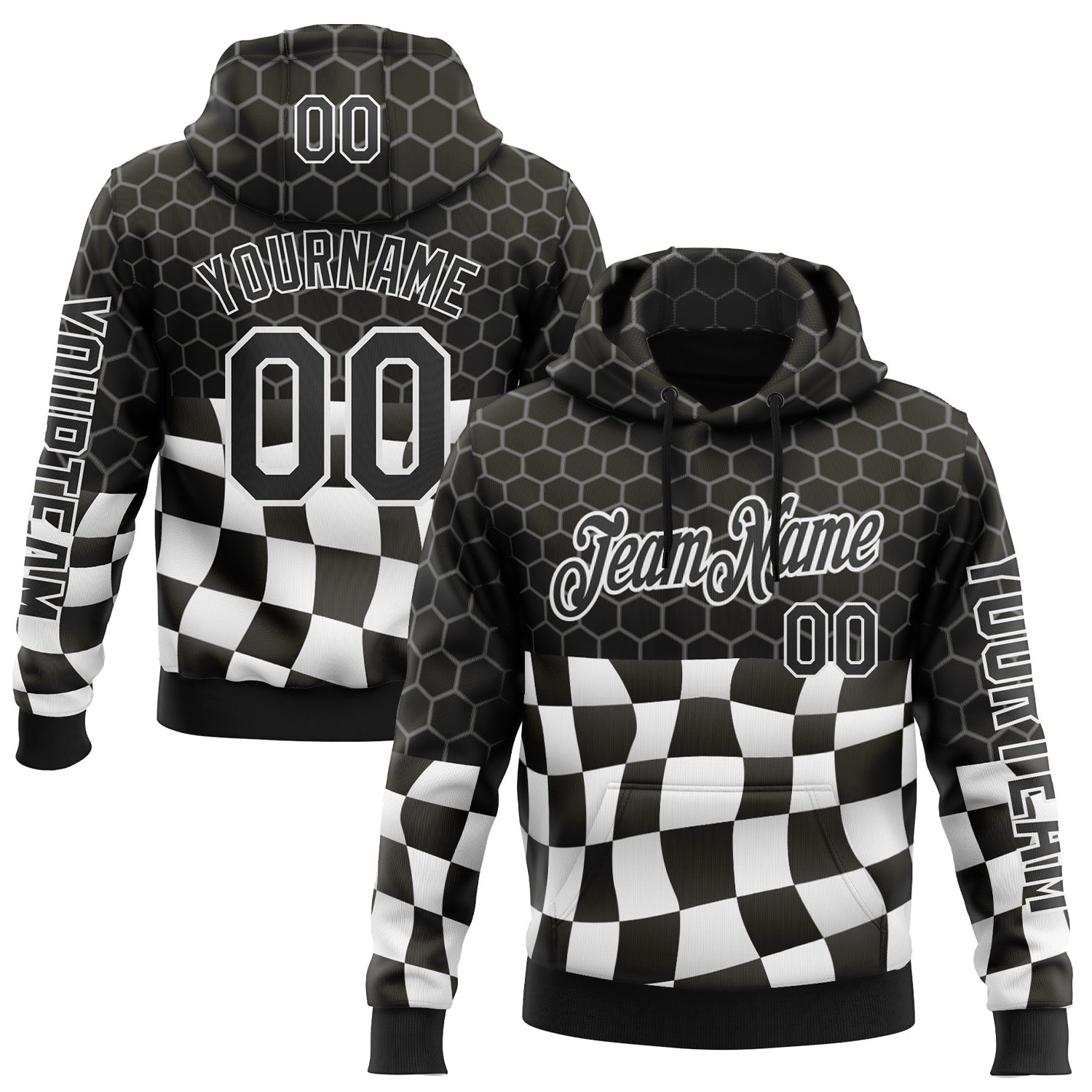 Custom Black White 3D Pattern Design Formula Auto Car Racing Motorsport Sports Pullover Sweatshirt Hoodie