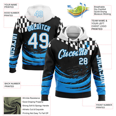 Custom Black White-Blue 3D Pattern Design Formula Auto Car Racing Motorsport Sports Pullover Sweatshirt Hoodie