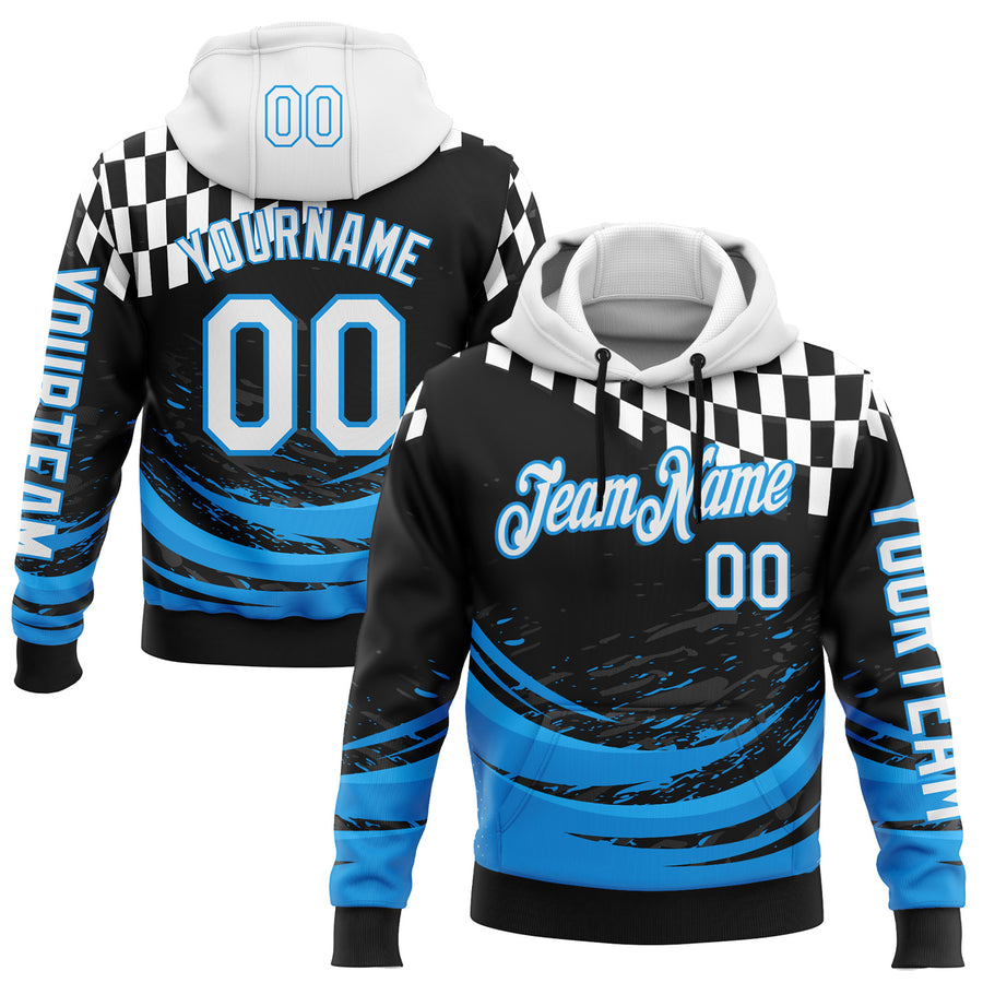Custom Black White-Blue 3D Pattern Design Formula Auto Car Racing Motorsport Sports Pullover Sweatshirt Hoodie