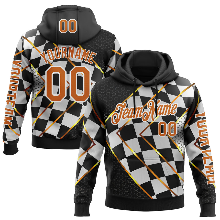 Custom Black Texas Orange Yellow-White 3D Pattern Design Formula Auto Car Racing Motorsport Sports Pullover Sweatshirt Hoodie