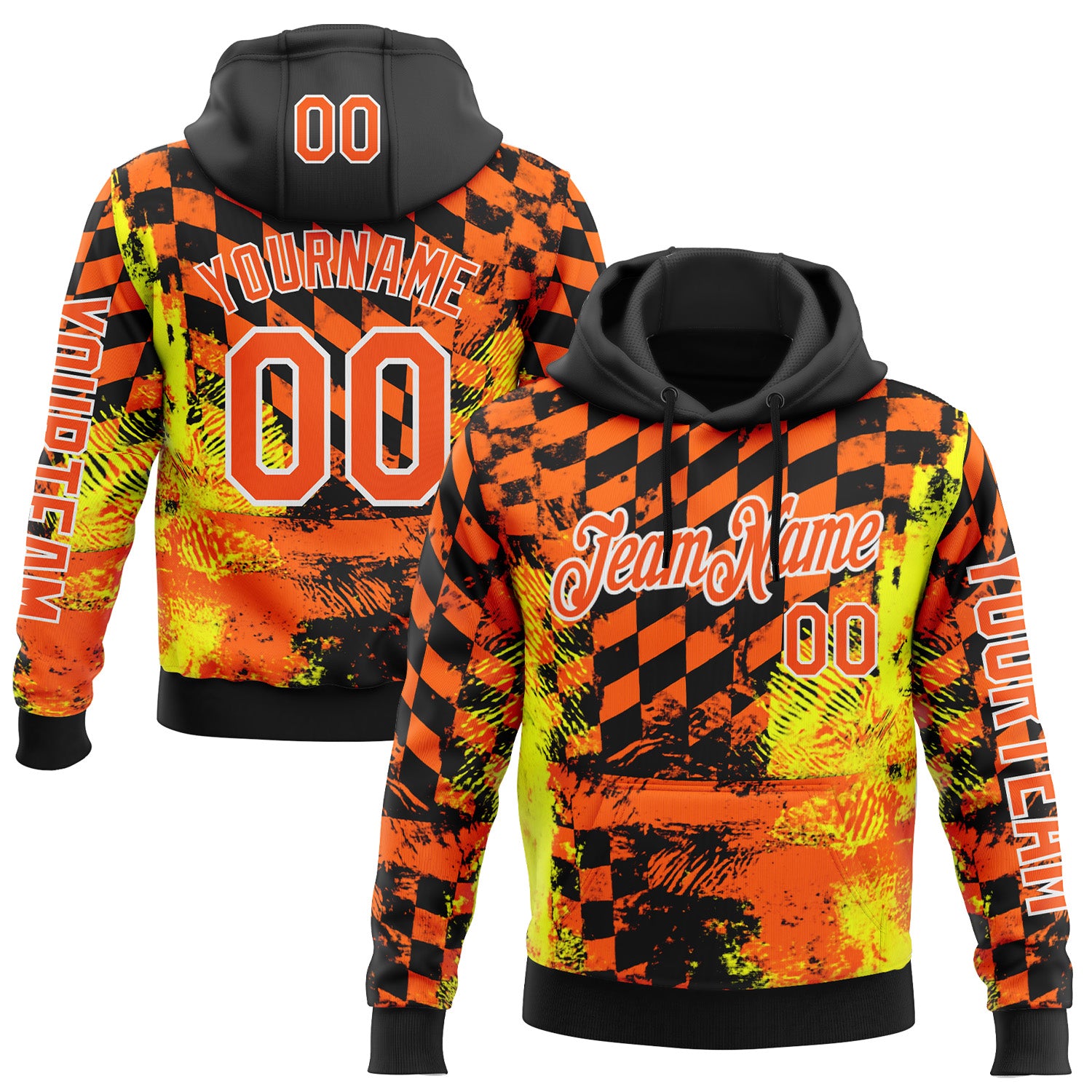 Custom Orange Yellow Black-White 3D Pattern Design Formula Auto Car Racing Motorsport Sports Pullover Sweatshirt Hoodie