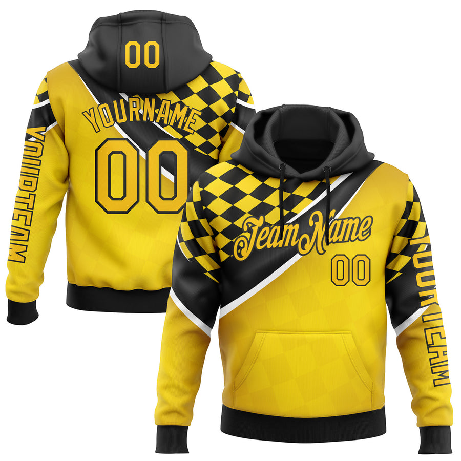 Custom Yellow Black-White 3D Pattern Design Formula Auto Car Racing Motorsport Sports Pullover Sweatshirt Hoodie