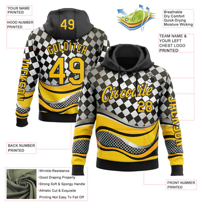 Custom Black Yellow-White 3D Pattern Design Formula Auto Car Racing Motorsport Sports Pullover Sweatshirt Hoodie