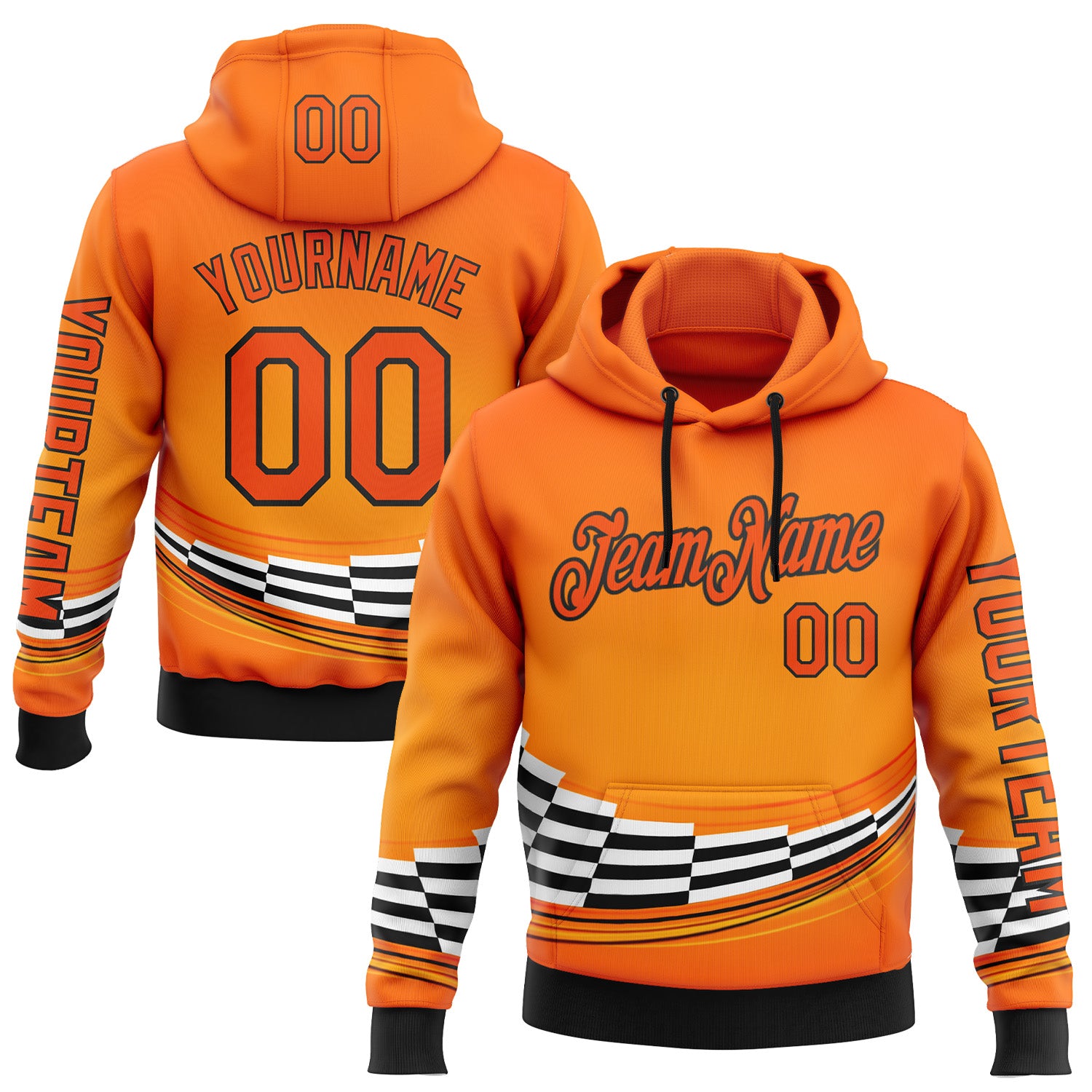 Custom Orange Black-White 3D Pattern Design Formula Auto Car Racing Motorsport Sports Pullover Sweatshirt Hoodie