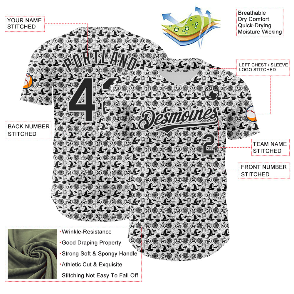 Custom White Black 3D Halloween Pumpkin Doodle Party Costume Ideas Authentic Baseball Jersey