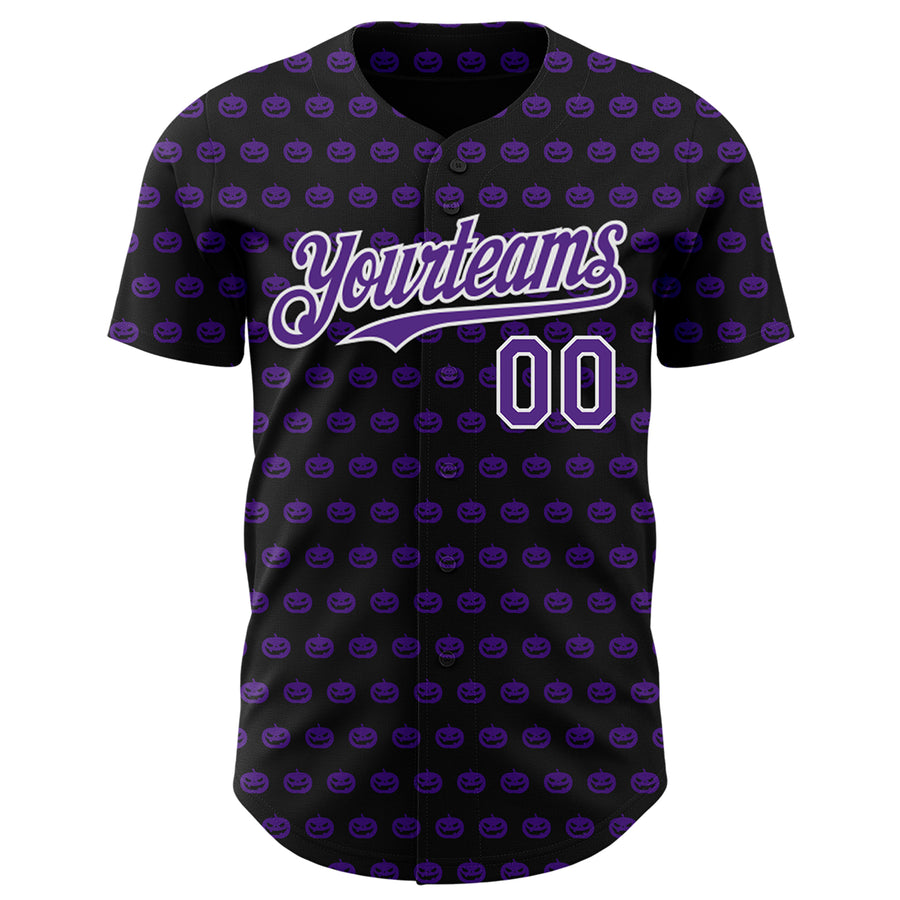 Custom Black Purple-White 3D Halloween Pumpkin Party Costume Ideas Authentic Baseball Jersey