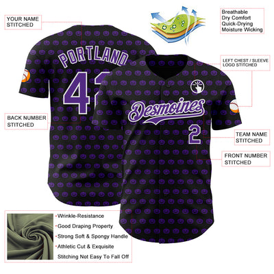 Custom Black Purple-White 3D Halloween Pumpkin Party Costume Ideas Authentic Baseball Jersey